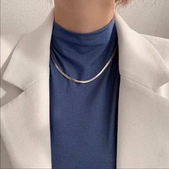 NEW 925 STERLING SILVER HERRINGBONE FLAT NECKLACE, NICE NECKLACE, CUTE NECKLACE - Picture 3 of 6